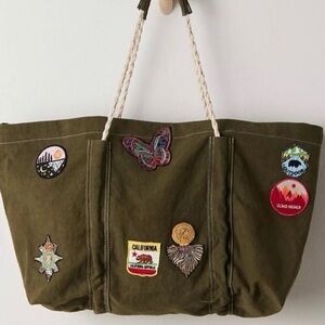 Free People Been There Patch Badge Olive Green Canvas Tote New